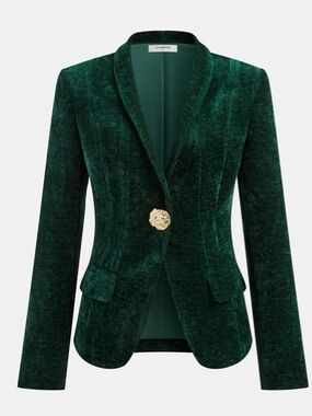 NWT Commense metal button forest green velvet structured blazer size Medium